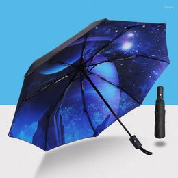 Parapluies Starry Sky Rétro Automatique Compact Sun Parapluie Hommes Pliant Voyage Femme Parasol Pluie Femmes Revêtement Noir