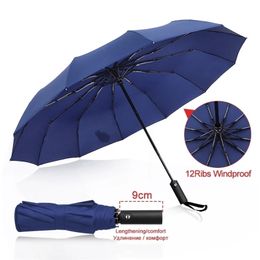 Paraguas fuerte resistente al viento 3 plegable paraguas automático hombres sombrilla mujeres lluvia 12 costillas gran regalo de negocios portátil Paraguas 220929