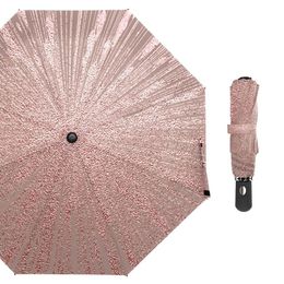 Paraplu's stijlvolle metallic glanzende textuur automatische paraplu regen vrouwen zonbescherming drie vouwen paraplu parasol draagbare parapluie 230314