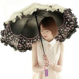 Paraplu's Zon Kanten Paraplu Regen Dames Zonnebrandcrème Koreaanse Drie Opvouwbare Paraplu UV Helder Prinses Winddicht Decoratie Ombrello Cadeau SY259 YQ240112