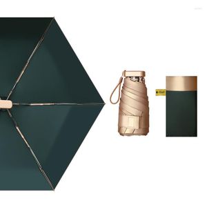 Paraplu's Zonneparaplu Zesvoudig opvouwbaar voor dames Kleine gouden opvouwbare regen- en zakcompacte draagbare zonneparaplu