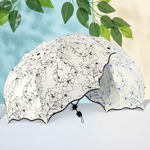 Parapluies Ensoleillé Parapluie Pliant Soleil Femme Sunblock Parasol Trois Fois Créatif Imprimé