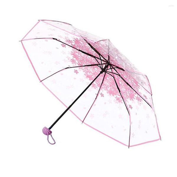 Parapluies Parasol Parapluie Coupe-Vent Pluie Portable Visières Claires Antirouille Fleur De Cerisier Imprimer Ménage Vert