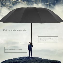 Parapluies Super Large 12 Bone Business Parapluie en caoutchouc noir pour femme Protection contre le soleil et la pluie et pare-soleil Parapluie triple pli 230330