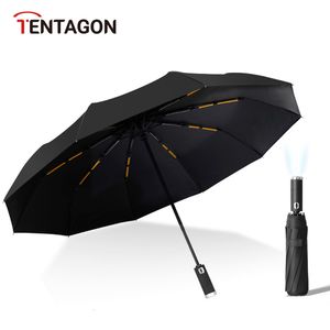 Parapluies TENTAGON Parapluie automatique avec lampe de poche LED Trois UV pliants pour la pluie et le soleil Parasol portable coupe-vent à 10 côtes 230627