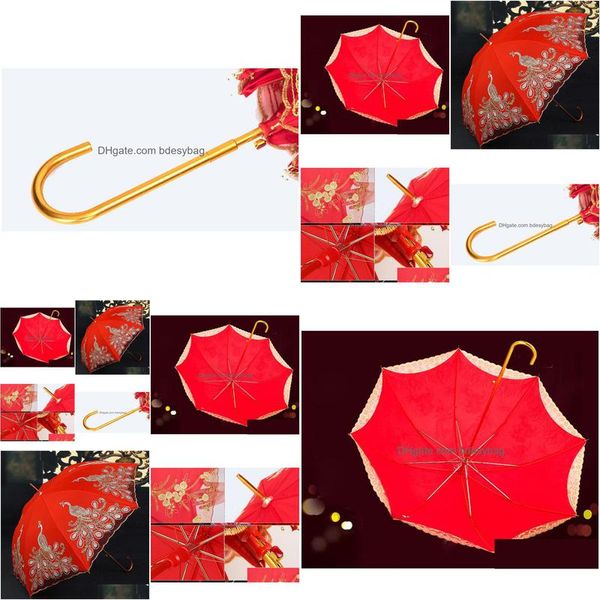 Parapluies La Mariée Parapluie 23 Pouces Haute Qualité Feuille D'or Rouge Demoiselles D'honneur Parasol Décoration Za5724 Drop Delivery Home Garden Dhz9Y