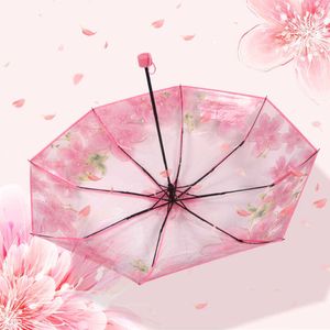 Parapluies épais transparents pliables en fleurs de cerisier, parapluie de pluie en plastique Transparent imperméable pour femmes