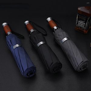 Umbrellas tres empresas plegables completamente automáticas para paraguas de madera de madera de madera de 1,2 metros resistentes al viento y agua para los hombres