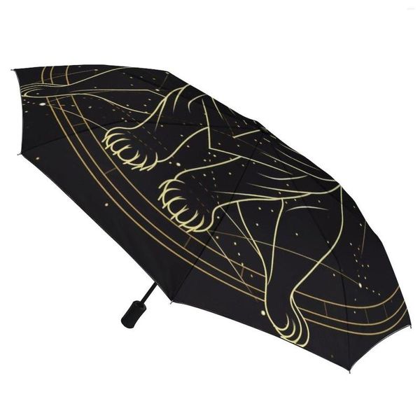 Paraguas Tiger 3 Fold Auto Umbrella Arte minimalista Astro Geometry Ligthweight Windproof Black Coat para hombres y mujeres