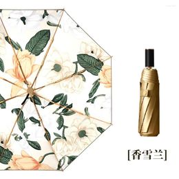 Paraguas Paraguas de doble capa de titanio para mujeres y hombres, protección solar UV, sombrilla a prueba de lluvia, 3 plegables, uso soleado y lluvioso