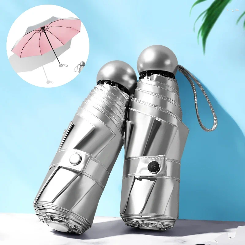 Paraplu's Titanium Zilver Mini Opvouwbare Paraplu Voor Dames 6/8-bone 5 Vouw Zonnig En Regenachtig
