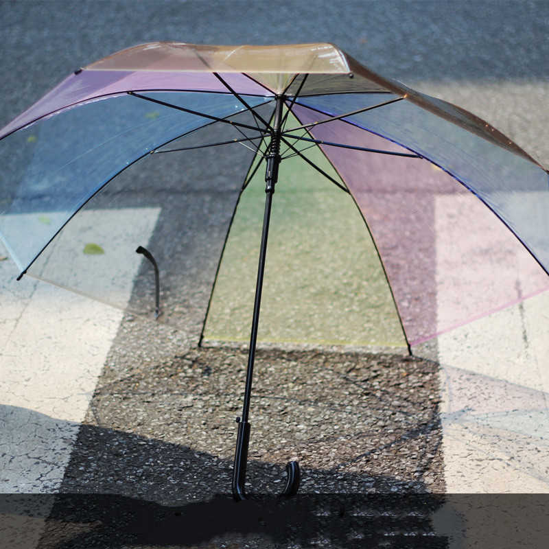 傘の透明なクリアカラー傘クリエイティブキッズスモールフレッシュハンドル自動雨の傘レーザー傘