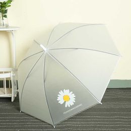 Parapluies Transparent Daisy Long Manche Parapluie Super Léger Fleur Impression Parapluie Os Semi-Automatique Parapluies pour Femmes Enfants