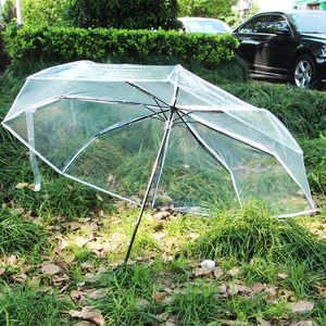 Parapluies Transparent Épaissir Trois Plis Entièrement Automatique Parapluie PVC Clair Hommes Noir Affaires Femmes Pluie Filles En Plein Air Parasol