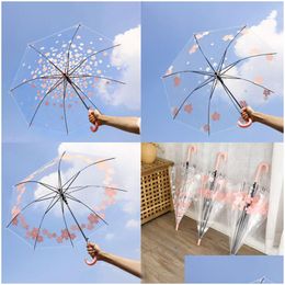 Paraplu's transparante winddichte lange handgreep paraplu heldere bloemletters geprinte peo regen voor meisje drop levering home tuin huishuoz