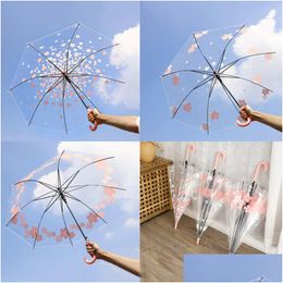 Paraplu's Transparant Winddicht Paraplu met lange steel Helder Bloem Letters Gedrukt Peo Rain For Girl Drop Delivery Home Garden Househ Dha1M