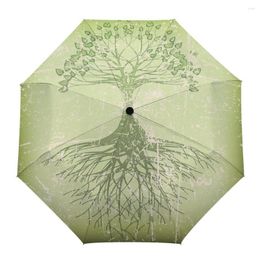 Paraplu Bomen Bladeren Shabby Retro Groen Natuur Art Custom Automatisch Voor Vrouwen Man Winddicht Opvouwbare Regenparaplu Parasol