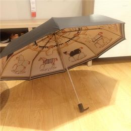 Parapluies Tendance Crème Solaire Pour Hommes Et Femmes Avec Colle Noire Trois Plis Parapluie Coupe-Vent Cadeau H Uv