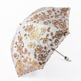 Paraplu's Tweevoudige all-weather paraplu kanten dubbele laag rustonische UV-bescherming parasol bloem paraplu elegant cadeau voor meisje vrouwen 230508