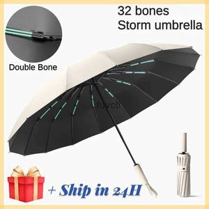 Umbrellas Ultra Strong a prueba de viento 32 Umbrilla automática de huesos para hombres Double hueso Soleado y lluvioso UV UV resistente a las UV a prueba de sol YQ240112