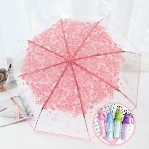 Parapluie Umbrella 3 pliages de randonnée Fashion Fashion Blossom Transparent Fresh Simple Protect contre le vent clair