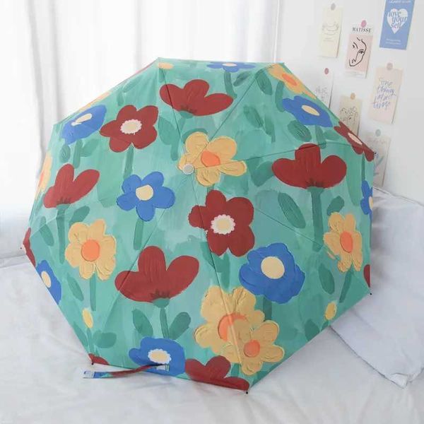 Parapluie parapluie fleurs peintes parapluie pliante Automatique Protection du soleil légère et isolation thermique Cadeau de don Gift Office