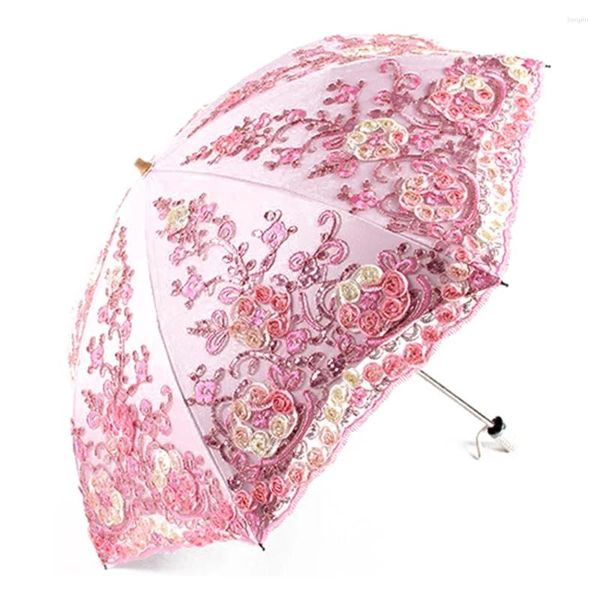 Paraguas Paraguas Lluvia Mujeres 2024 Moda Doble Capa Flor de Lujo Doble Plegable Lace Up Parasol