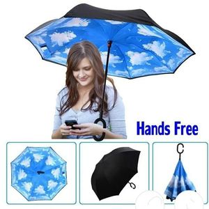 Paraplu's Paraplu Groothandel 64 Patronen Zonnige Regenachtige Paraplu Omgekeerde Opvouwbare Omgekeerde Paraplu's Met C-Handvat Dubbele Laag Binnenstebuiten Windp