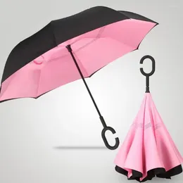 Paraguas Paraguas A prueba de viento Doble capa Anti-UV Señora Mango en forma de C Invertido Vertical