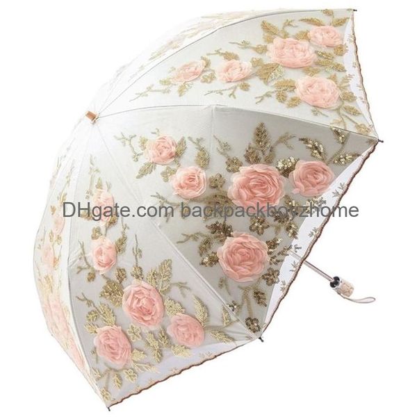 Paraguas Paraguas con cordones Flor para mujeres Parasol de verano Plegable Sol Jardín UV Portátil Lady Beautif Playa Paraplu Rain Gear 221025 Dhiwt