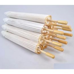 Paraguas Ups Fans Sombrillas Boda Novia Paraguas de papel blanco Mango de madera Artesanía china japonesa 60 cm de diámetro 8,6 Entrega de gota Dhz5O