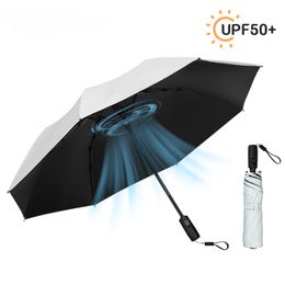 Paraplu Upscale USB oplaadbare opvouwbare ventilatorparaplu Strandparasol Creatieve draagbare UV-paraplu Opvouwbare strandparaplu Outdoor 230731