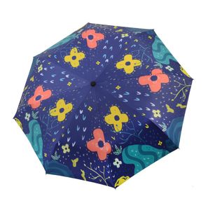 Parapluies UV Parapluie Impression colorée Protection solaire 3Pliage imperméable Plegable Paraguas Mujer 230508