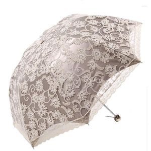Paraplu Vintage Luxe Geborduurde Kant Opvouwbare Prinses Paraplu Zomer Outdoor Draagbare UV Bescherming Zon Zonnig