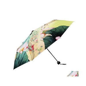 Parapluies Vintage Imprimé Pluie Parapluie Femmes Anti Uv Parasol Pliant En Plein Air Sun Drop Livraison Maison Jardin Ménage Divers Dh0Lv