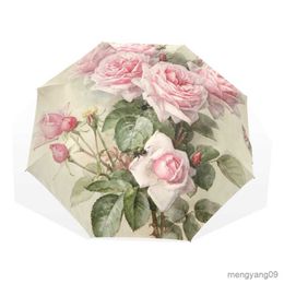 Parapluies Vintage Shabby Floral Print Femmes Parapluie De Pluie Chic Rose Rose Pliant Fille Durable Portable Parapluie Automatique Parapluie R230705