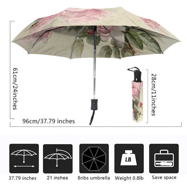 Paraguas Vintage Shabby estampado Floral mujeres paraguas de lluvia elegante rosa plegable chica duradero paraguas portátil automático Parapluie