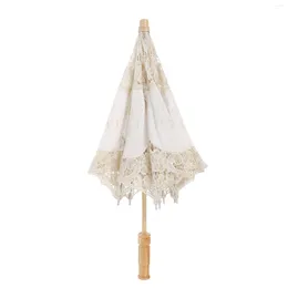 Paraguas Vestidos de novia vintage Novia Bordado Parasol Props Pografía Paraguas de madera Mango Encaje Señorita
