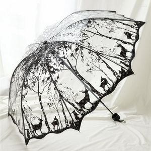 Parapluies Wave Edge Vintage Parapluie Transparent PVC Trois Volets Arc Papillon Rose