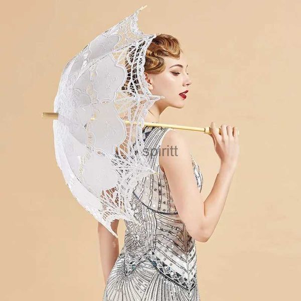 Parapluies Mariage mariée dentelle parapluie blanc princesse parapluie mariage dentelle mariée parapluie robe de mariée femme photographie accessoires Parasol YQ240105