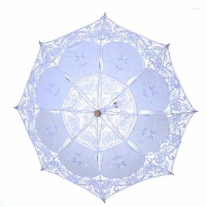 Parapluies Parapluie de mariée en dentelle blanche Petit soleil Coton Broderie Parasol de mariage LX7329