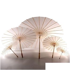 Umbrellas Papel blanco Boda nupcial Summer Summer Protección solar al aire libre Parasols 60pcs Manejan los elementos de belleza de la sombrilla de moda Diam Dhu03