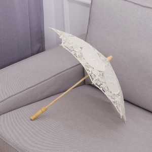 Parapluies blanc Parasol STOBOK mariage broderie coton artisanat Pography Prop avec manche en bois Vintage pour accessoires de mariée décor (