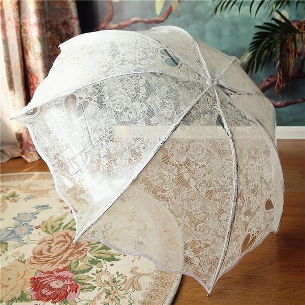 Parapluies Blanc transparent parapluie pliant imperméable en plastique transparent dentelle mariage parapluie femmes 8-rib parapluie extérieur 230719