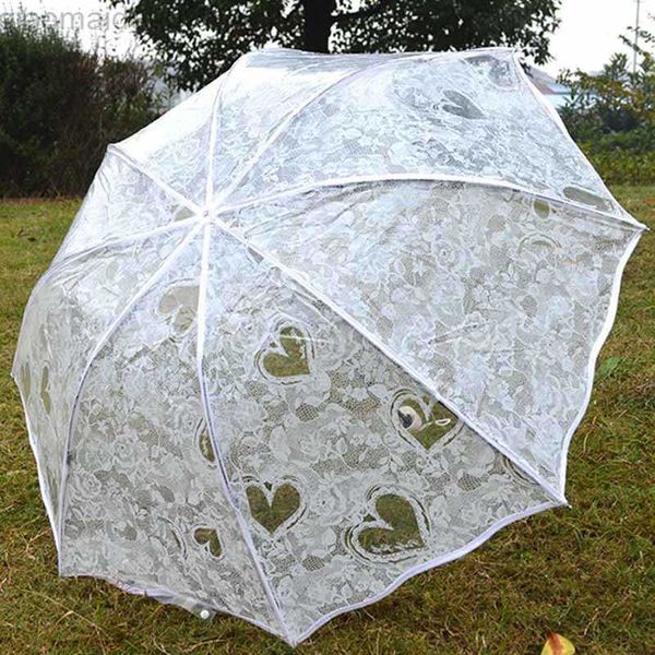 Paraguas Blanco Transparente Plegable Paraguas Lluvia Mujeres Impermeable Plástico Claro Encaje Boda Parasol Mujeres 8 Costillas Actividad Paraguas AA230404