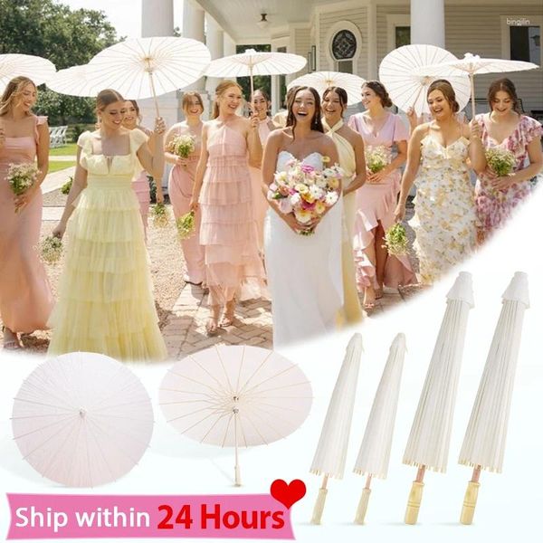 Paraguas con mango de madera blanco, papel de boda, juego de paraguas chino DIY para accesorios de fotografía para fiesta de Baby Shower, 60/84cm