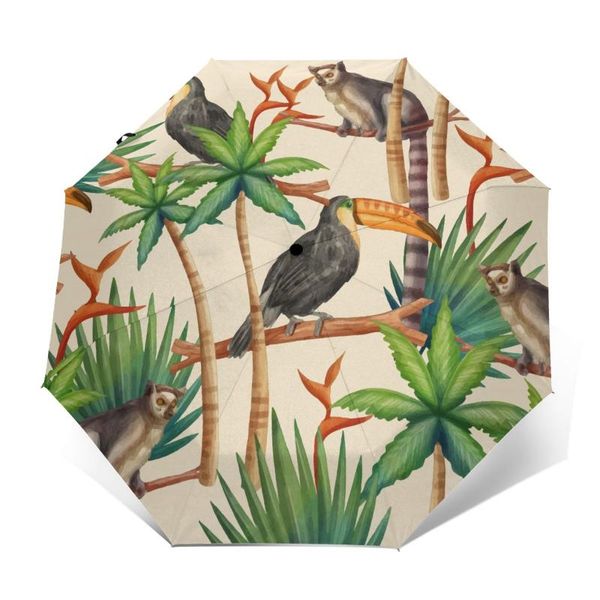 Parapluies résistant au vent pliant automatique parapluie femmes auto animaux tropicaux coupe-vent pluie pour hommes parasol