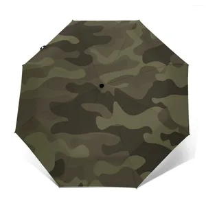 Parapluies Parapluie résistant au vent Camouflage vert Impression classique Pluie entièrement automatique 3 Parasol pliant Voiture de voyage
