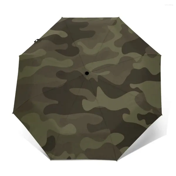 Paraguas Paraguas resistente al viento Camuflaje verde Estampado clásico Lluvia totalmente automática 3 Sombrilla plegable Coche de viaje