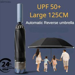 Parapluies coupe-vent solide 125 cm grand 10 os 3 parapluie inversé pliant pour hommes sécurité bande réfléchissante pluie et parasol grands parapluies